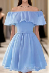 Beautiful Light Off Shoulder Knee Length Bridesmaid Dress, Party Dress