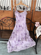 Beautiful Light Purple Spaghetti Strap Butterfly Printed Chiffon Classy Prom Dress