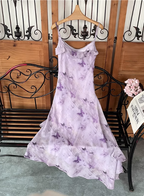 Beautiful Light Purple Spaghetti Strap Butterfly Printed Chiffon Classy Prom Dress