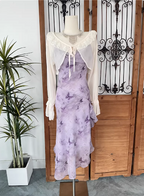 Beautiful Light Purple Spaghetti Strap Butterfly Printed Chiffon Classy Prom Dress