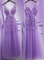 Beautiful Light Purple Tulle V-Neckline Party Dress , Tulle Classy Gowns