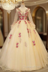 Beautiful Light Yellow Long Sleeves Quinceanera Dress, Ball Gown Sweet 16 Dress
