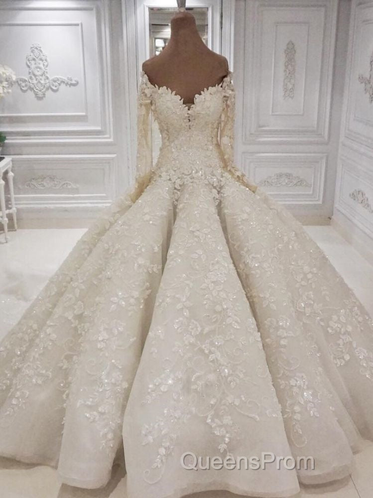 Beautiful Long Sleevess V neck Appliques Ball Gown Wedding Dress Secondary image