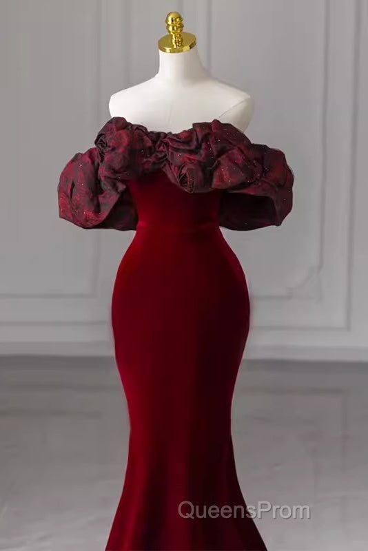 Beautiful Mermaid Off The Shoulder Long Red Evening Prom Dress Secondary image