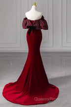 Beautiful Mermaid Off The Shoulder Long Red Evening Prom Dress