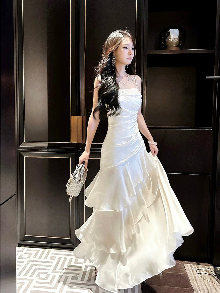 Beautiful Mermaid Spaghetti Straps Ivory Long Party Dress Classy Prom Dress Secondary image