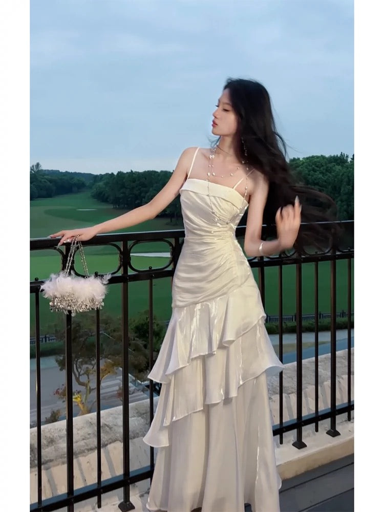 Beautiful Mermaid Spaghetti Straps Ivory Long Party Dress Classy Prom Dress
