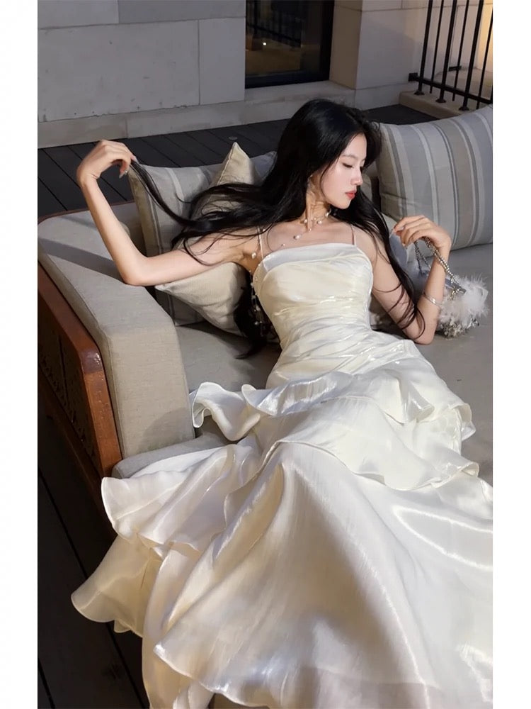 Beautiful Mermaid Spaghetti Straps Ivory Long Party Dress Classy Prom Dress