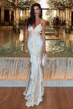 Beautiful Mermaid Spaghetti Straps Satin Long Party Dress Classy Prom Dress