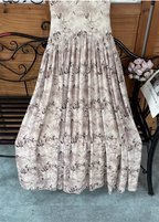 Beautiful Milk Tea Color Spaghetti Strap V-Neck Printed Satin Long Classy Prom Dress