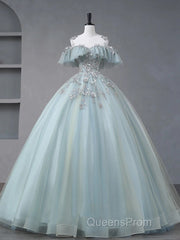 Beautiful Mint Blue Round Neckline Party Dress, Tulle With Sweet 16 Dress Evening Prom Dress