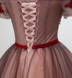 Beautiful Off Shoulder Tulle Knee Length Party Dress , Red Homecoming Dress With Applique