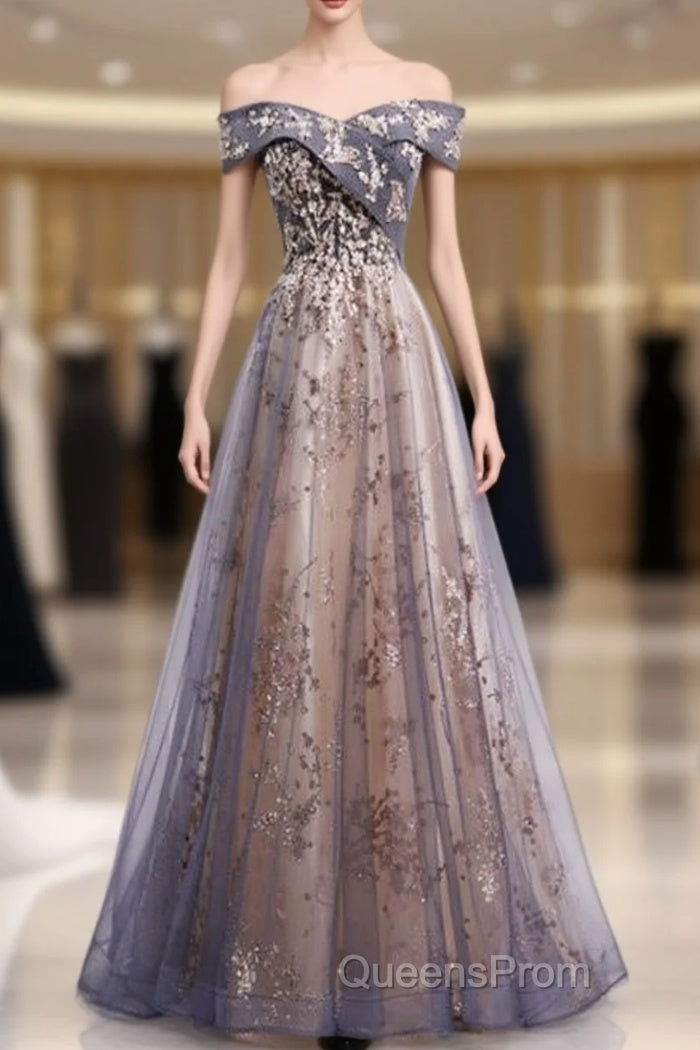 Beautiful Off Shoulder Tulle With Lace Long Evening Gown, Floor Length Evening Prom Dress Main image