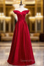 Beautiful Off The Shoulder Burgundy Satin Button Long Evening Prom Dress Under 119