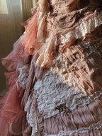 Beautiful Pink Rose Slim Skirt Pleated French Lace Mermaid Wedding Dress