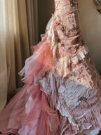 Beautiful Pink Rose Slim Skirt Pleated French Lace Mermaid Wedding Dress
