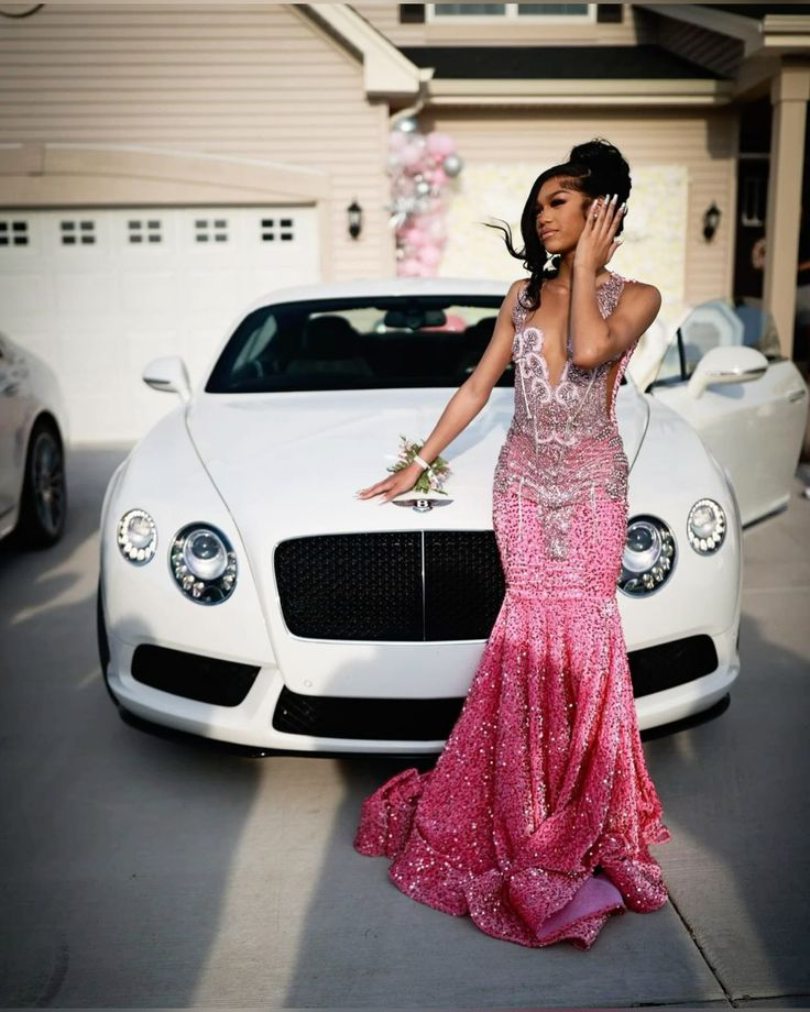 Beautiful Pink Sequin Beaded Mermaid Classy Evening Dress Classy Prom Dress