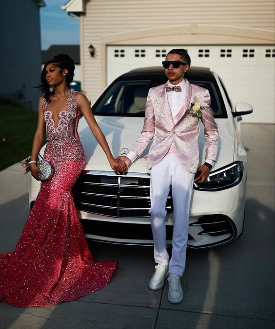Beautiful Pink Sequin Beaded Mermaid Classy Evening Dress Classy Prom Dress