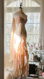 Beautiful Pink Strap Chiffon Irregular Skirt Long Prom Dress