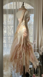 Beautiful Pink Strap Chiffon Irregular Skirt Long Prom Dress