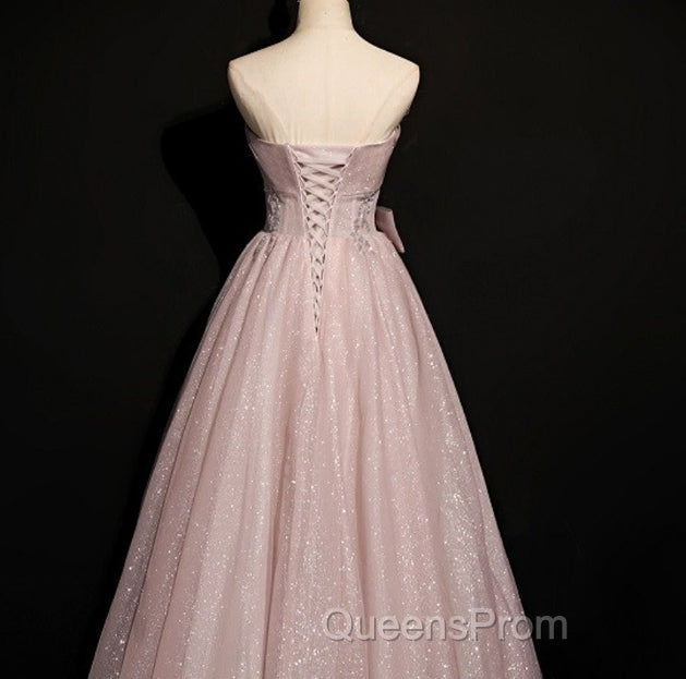 Beautiful Pink Tulle Sequins Strapless Pleats Beading Evening Prom Dress Evening Ball Gown Brithday Quinceanera Dress