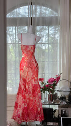 Beautiful Printed V-Neck Strapless Chiffon Mermaid Classy Prom Dress