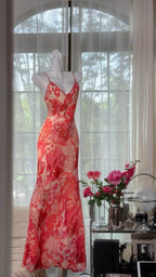 Beautiful Printed V-Neck Strapless Chiffon Mermaid Classy Prom Dress
