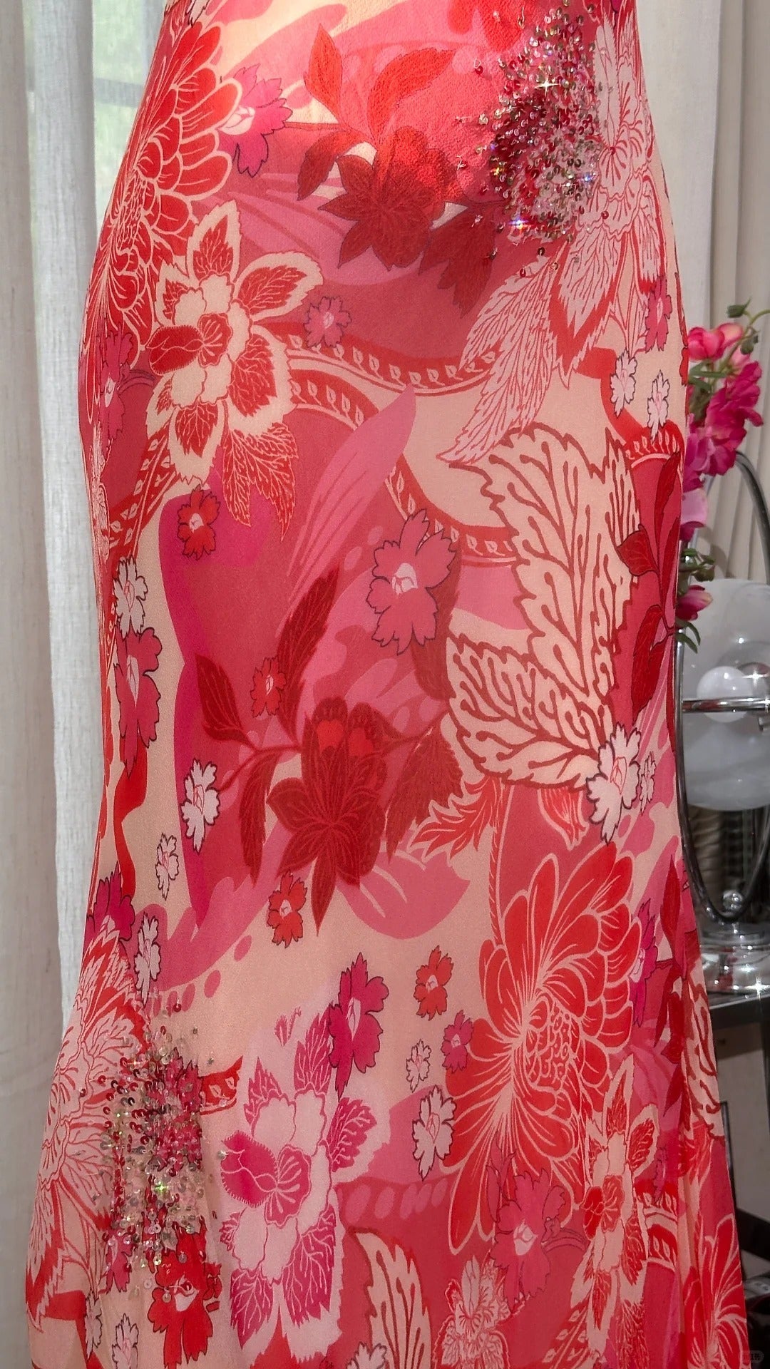Beautiful Printed V-Neck Strapless Chiffon Mermaid Classy Prom Dress