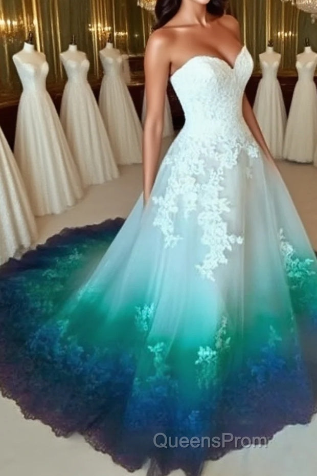 Beautiful Evening Prom Dress A-Line Sweetheart Ombre Lace Elegant Long Evening Prom Dress Main image