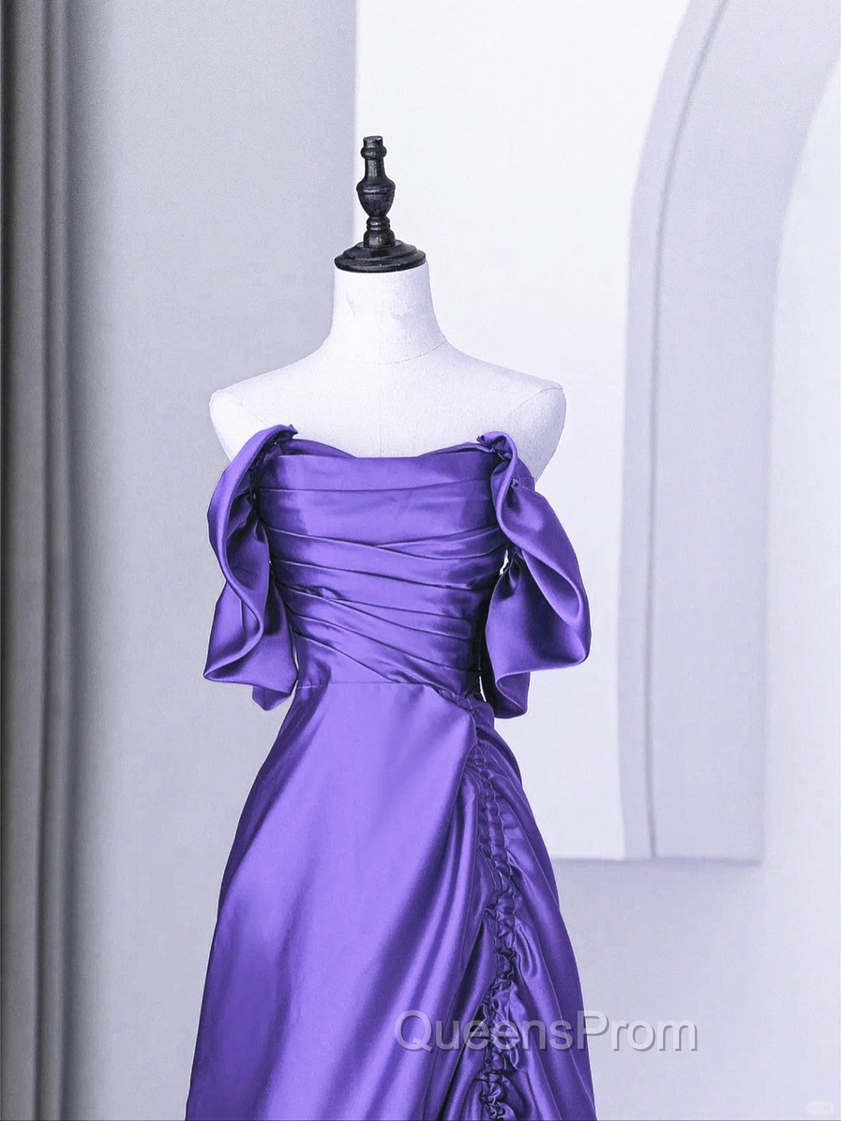 Beautiful Purple Satin Off Shoulder Evening Dress, Purple Satin Evening Dress Evening Prom Dress Secondary image