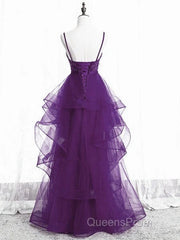 Beautiful Purple Tulle Layers With Lace Long Evening Dress, Purple Evening Prom Dress Party Dress