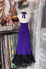 Beautiful Purple V-Neck Lace Mermaid Long Evening Prom Dress Backless Birthday Party Dress