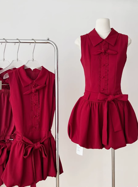 Beautiful Red Three-Dimensional Flower Sleeveless Polo Collar Sleeveless Flower Bud Birthday Short Skirt Homecoming Dress Secondary image