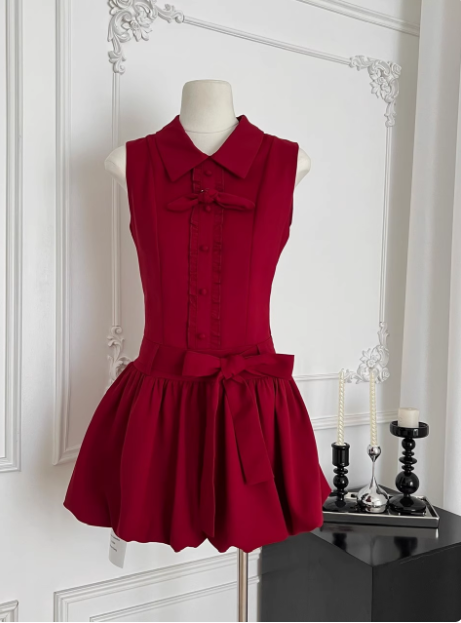 Beautiful Red Three-Dimensional Flower Sleeveless Polo Collar Sleeveless Flower Bud Birthday Short Skirt Homecoming Dress Main image