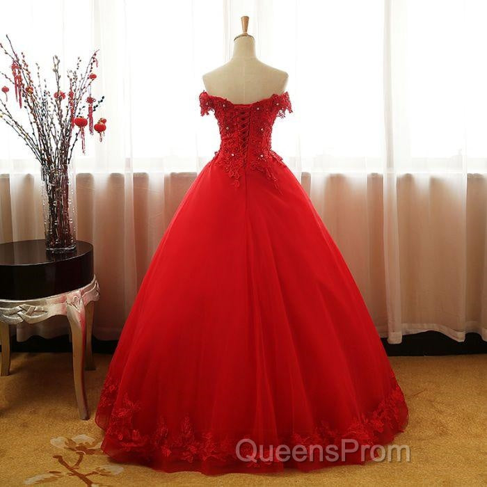 Beautiful Red Tulle Sweet 16 Gowns, Evening Prom Gowns, Red Party Dress Secondary image