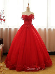 Beautiful Red Tulle Sweet 16 Gowns, Evening Prom Gowns, Red Party Dress