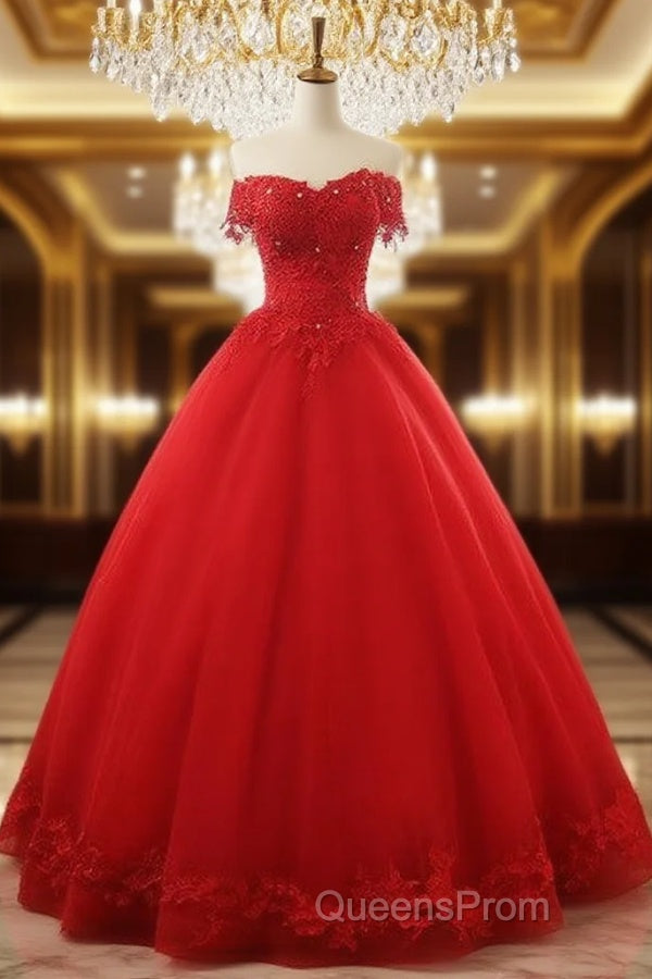 Beautiful Red Tulle Sweet 16 Gowns, Evening Prom Gowns, Red Party Dress Main image