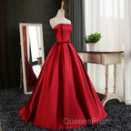 Beautiful Satin Scoop Floor Length Ball Evening Prom Dress , Dark Red Sweet 16 Gown