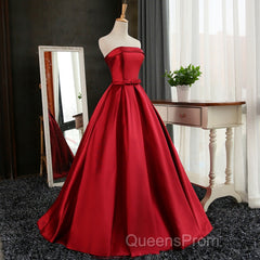 Beautiful Satin Scoop Floor Length Ball Evening Prom Dress , Dark Red Sweet 16 Gown