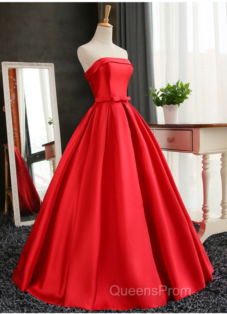 Beautiful Satin Scoop Floor Length Ball Evening Prom Dress , Dark Red Sweet 16 Gown