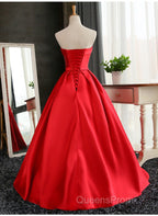 Beautiful Satin Scoop Floor Length Ball Evening Prom Dress , Dark Red Sweet 16 Gown