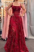Beautiful Satin Spaghetti Straps Lace Appliques Classy Prom Dress Classy Evening Dress