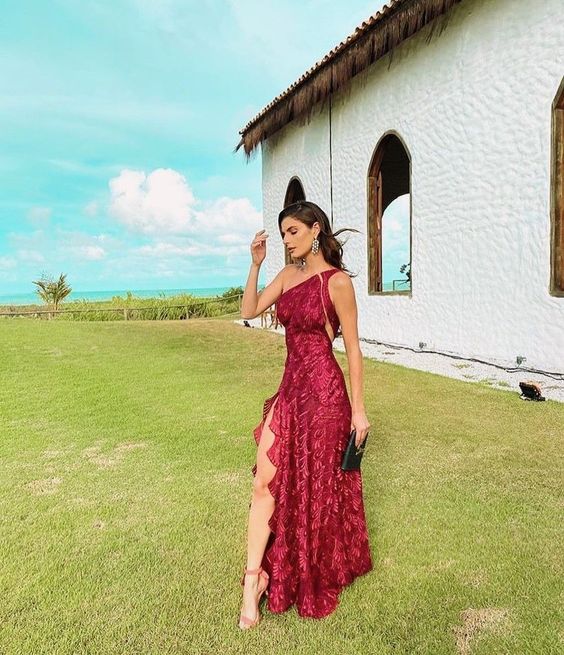 Beautiful Sheath One Shoulder Lace Long Classy Prom Dress Classy Evening Dress