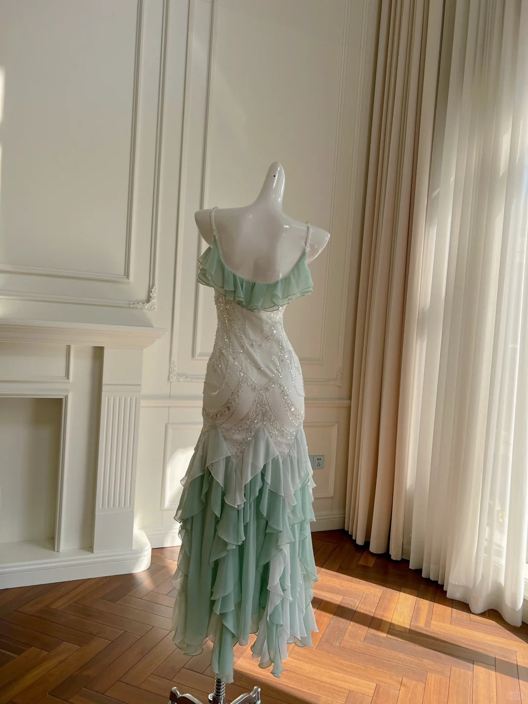 Beautiful Spaghetti Strap Mermaid Beaded Chiffon Prom Dress Secondary image