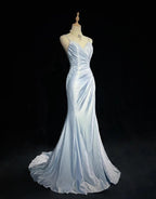 Beautiful Spaghetti Strap Mermaid Glitter Satin Long Classy Prom Backless Applique Classy Evening Gown Simple Wedding Dress