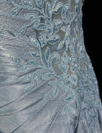 Beautiful Spaghetti Strap Mermaid Glitter Satin Long Evening Prom Backless Applique Evening Gown Simple Wedding Dress
