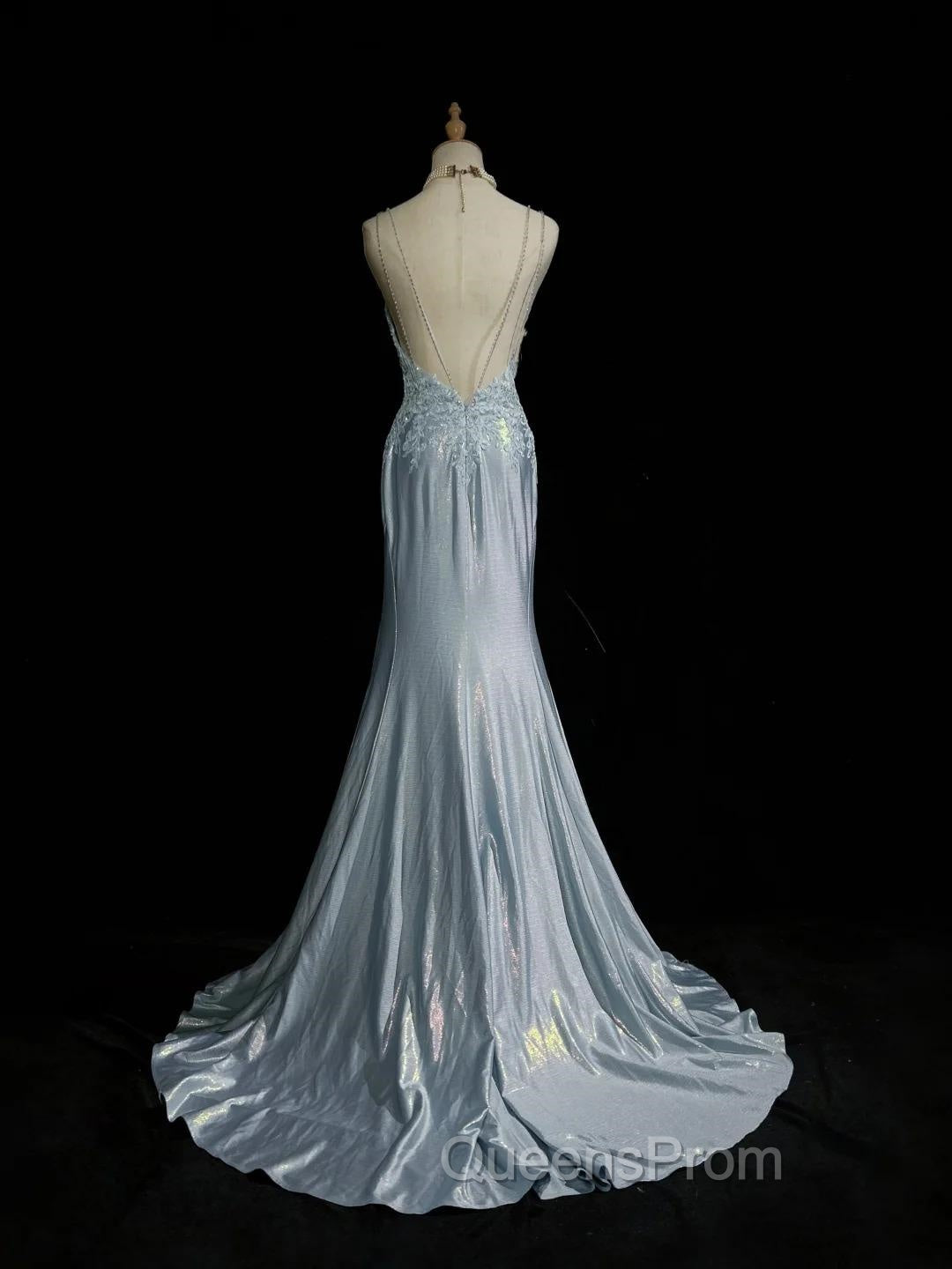 Beautiful Spaghetti Strap Mermaid Glitter Satin Long Evening Prom Backless Applique Evening Gown Simple Wedding Dress