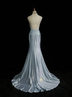 Beautiful Spaghetti Strap Mermaid Glitter Satin Long Classy Prom Backless Applique Classy Evening Gown Simple Wedding Dress