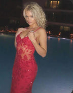 Beautiful Spaghetti Straps Birthday Party Dress Red Lace Classy Prom Dress