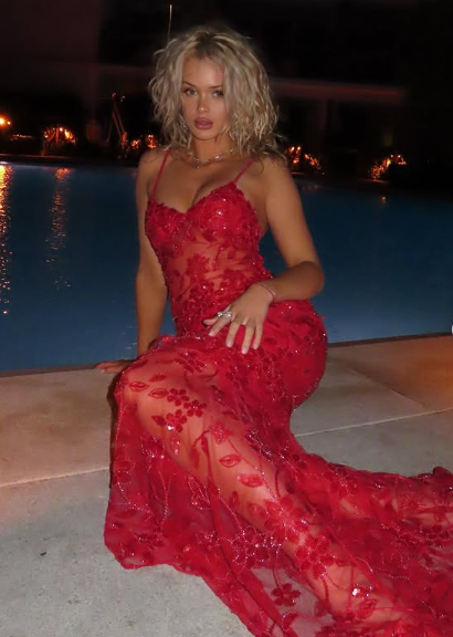 Beautiful Spaghetti Straps Birthday Party Dress Red Lace Classy Prom Dress